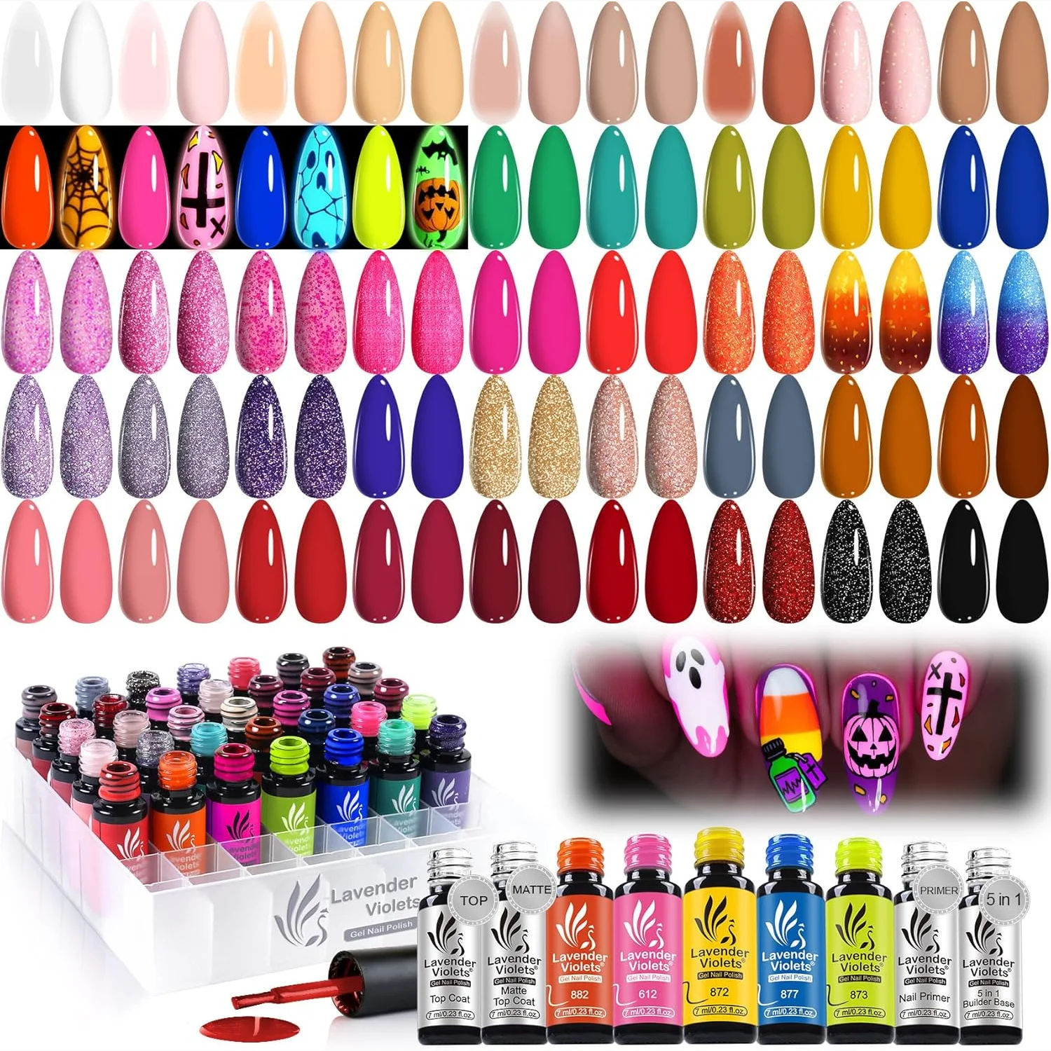 Lavender Violets 49-piece all-season gel nail polish set with boxed bottles